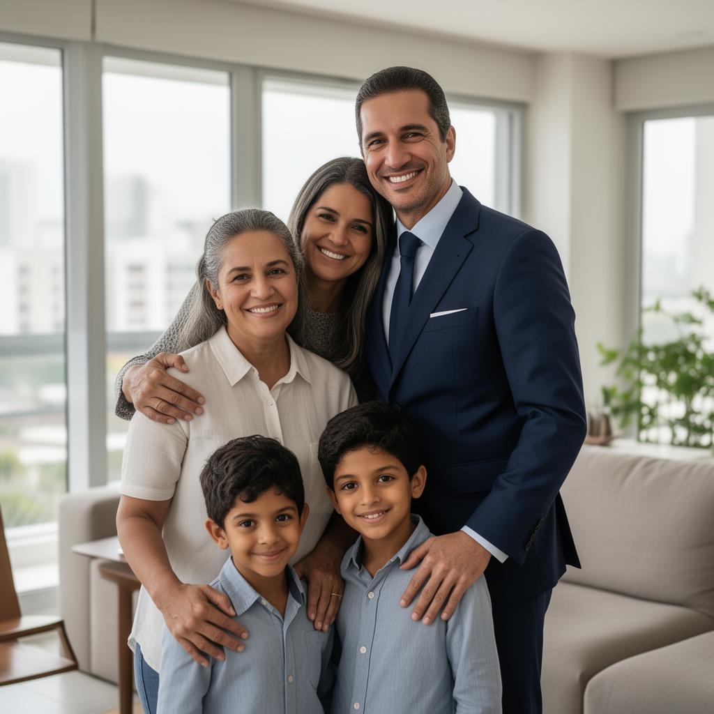 Empresário com sua família protegida pelo plano SulAmérica